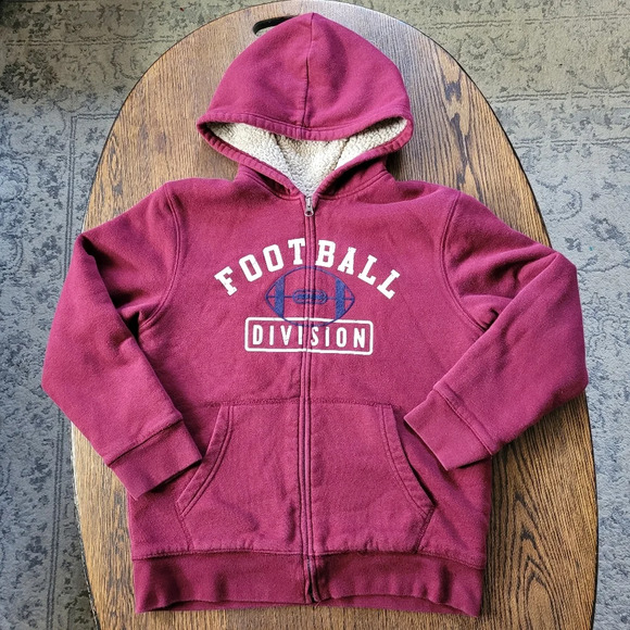 PLACE Burgundy Football Heavyweight Zip-Up  Hooded Jacket Size Boys Large 10/12 - Picture 1 of 8